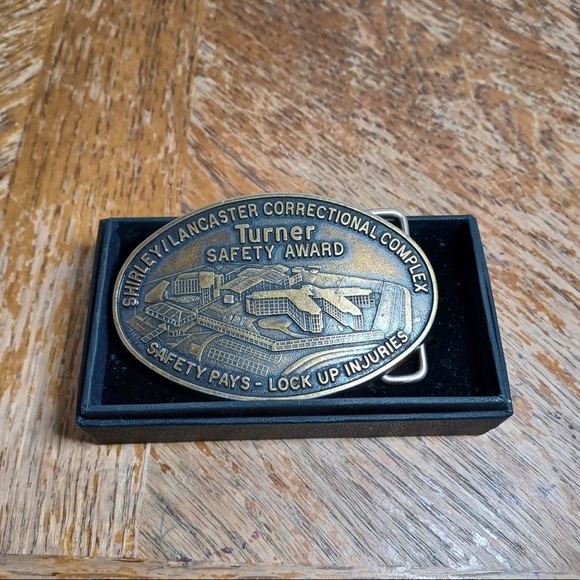 Vintage Turner Safety Award Brass Belt Buckle Shirley/ Lancaster Correctional